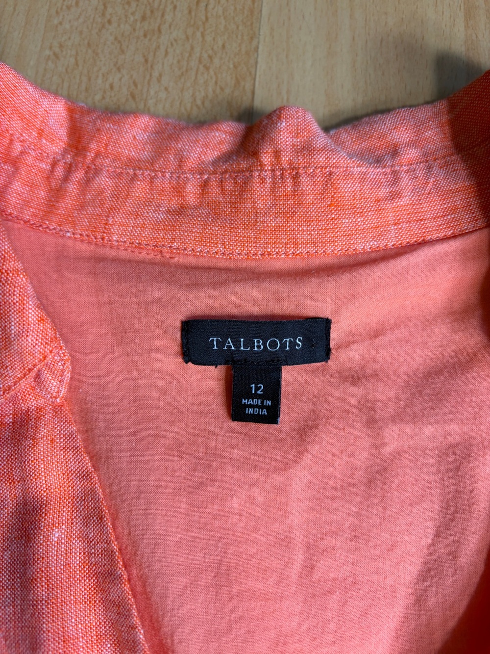 Talbots Faux Wrap Linen Shirt Dress Fit & Flare Orange Creamsicle Resort Beach - Picture 5 of 12